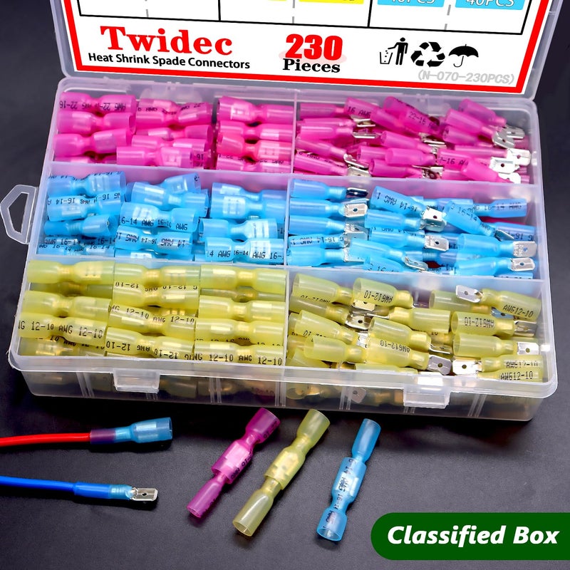 Twidec /230PCS Heat Shrink Spade Connectors Kit 22-10 AWG Female and Male Spade Terminlas Quick Disconnect Connectors Fully Insulated Electrical Wire Crimp Connector for Automotive Marine - Image 4